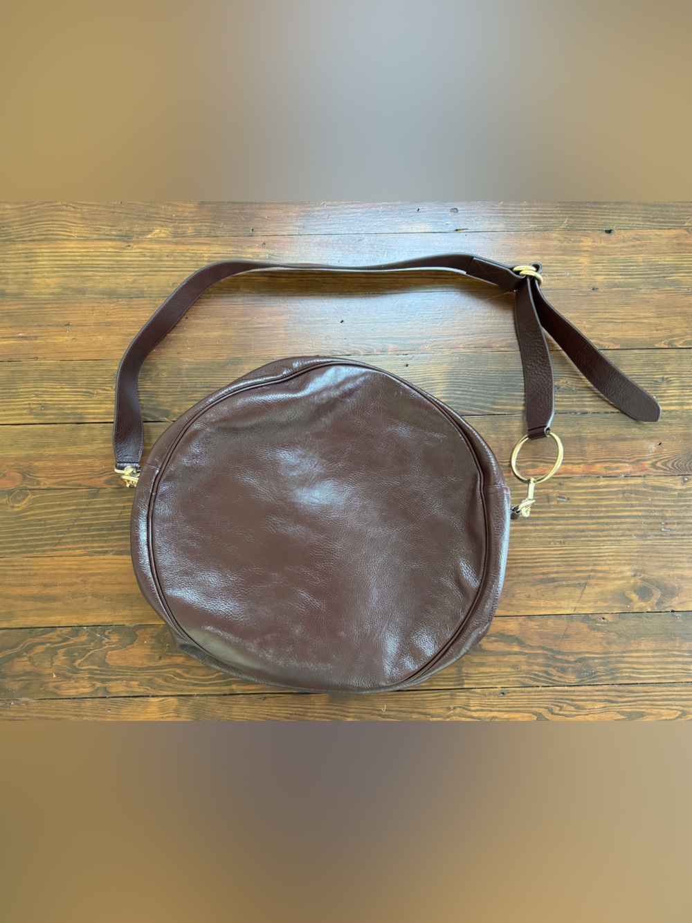 Frame Round Leather Crossbody Bag in Deep Burgundy